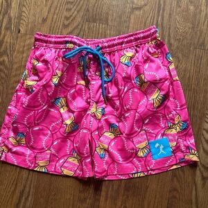 Kids Pink Baseball Print Shorts. Doubles and bubbles collection.